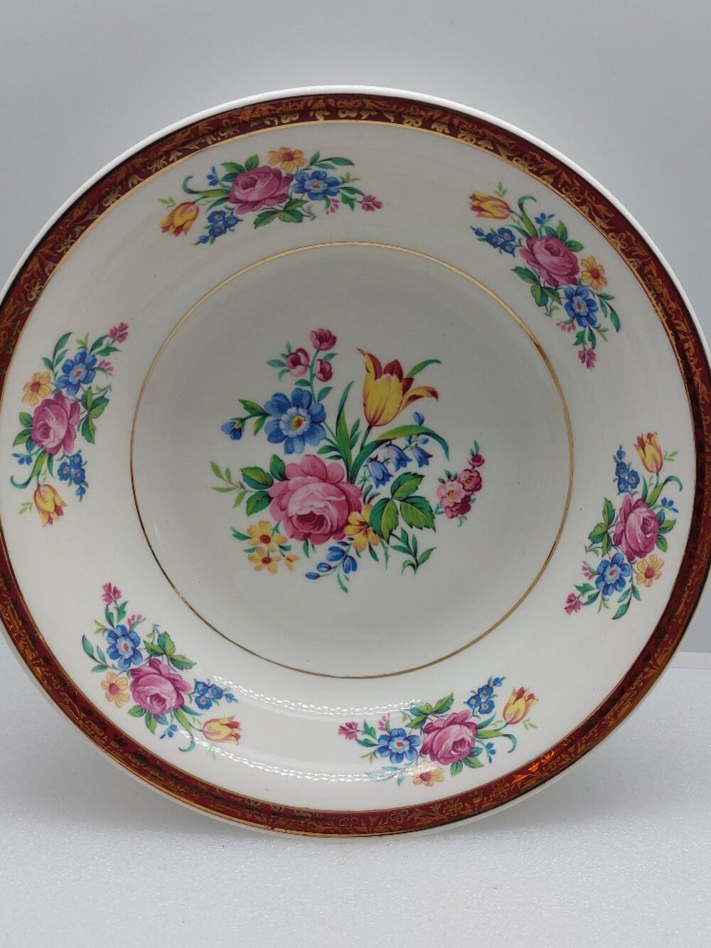 2 Vintage Swinnerton's Staffordshire Tudor Rose 8" Bowl Floral Bouquets
